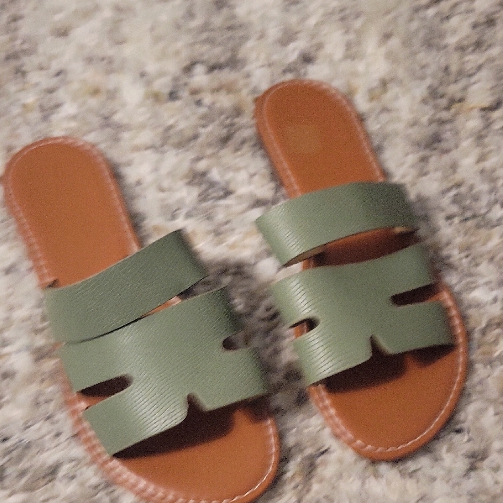 Olive Green Double Strap Slide Sandals